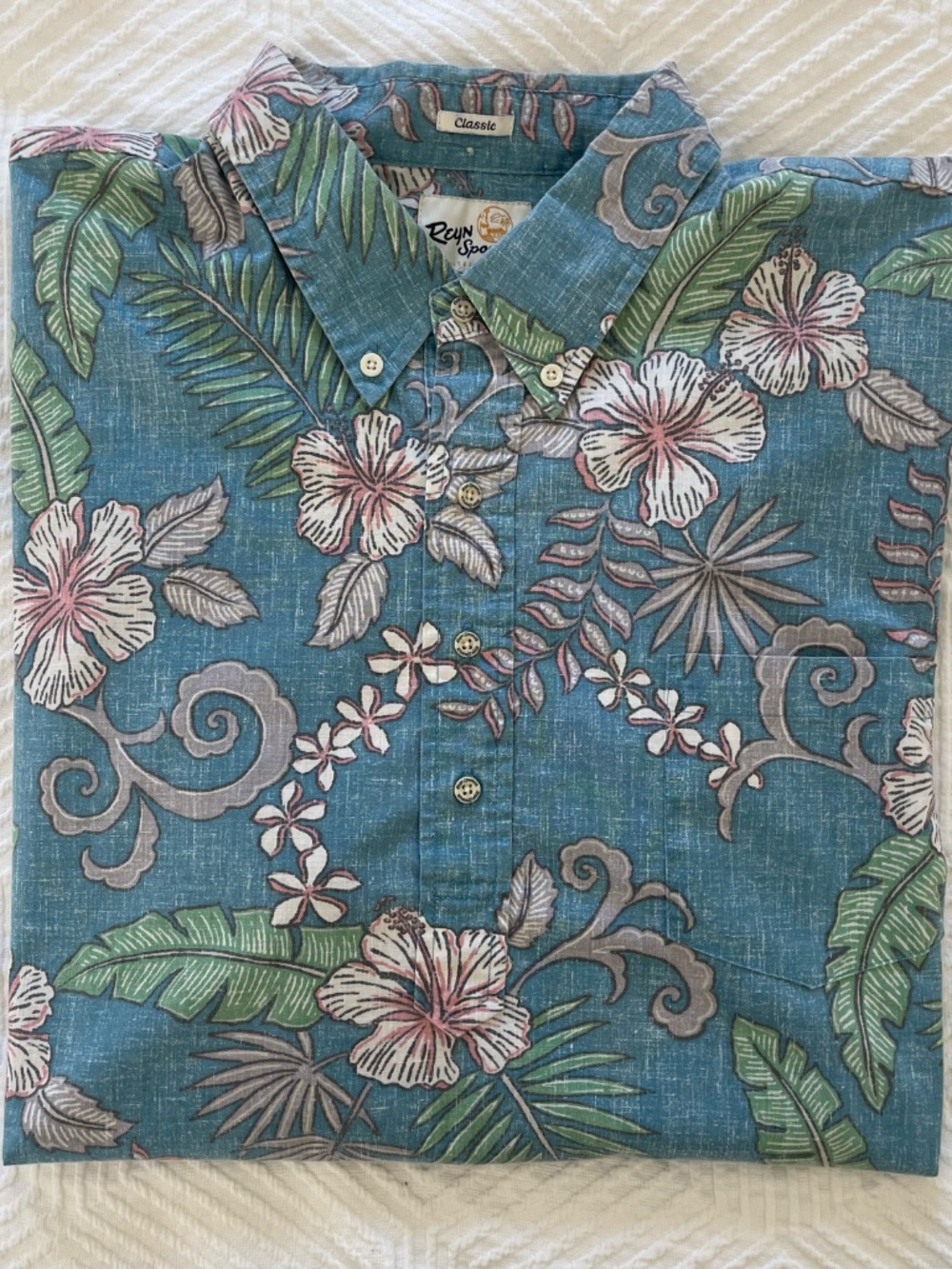 Reyn Spooner Men's 2XL Fancy Biscus Button Down Shirt Cotton Hawaiian Aloha Blue - Picture 3 of 11